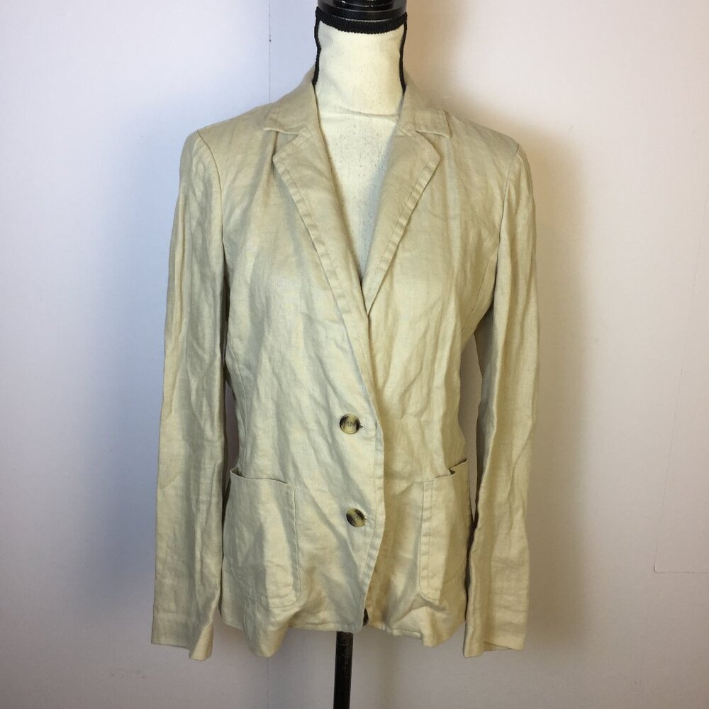 Pure Collection Blazer Jacket Size 6 Women's Beige 100% Linen Two Button Pockets